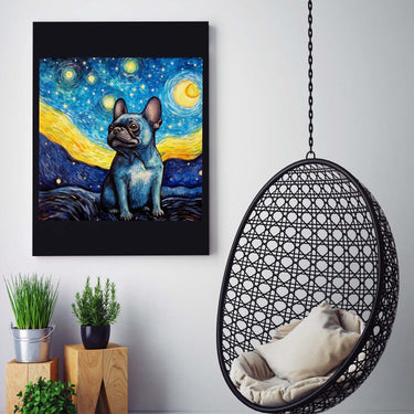 Drawings French Bulldog 03 Van Goh Style Vintage Framed Canvas Prints Wall Art Hanging Home Decor
